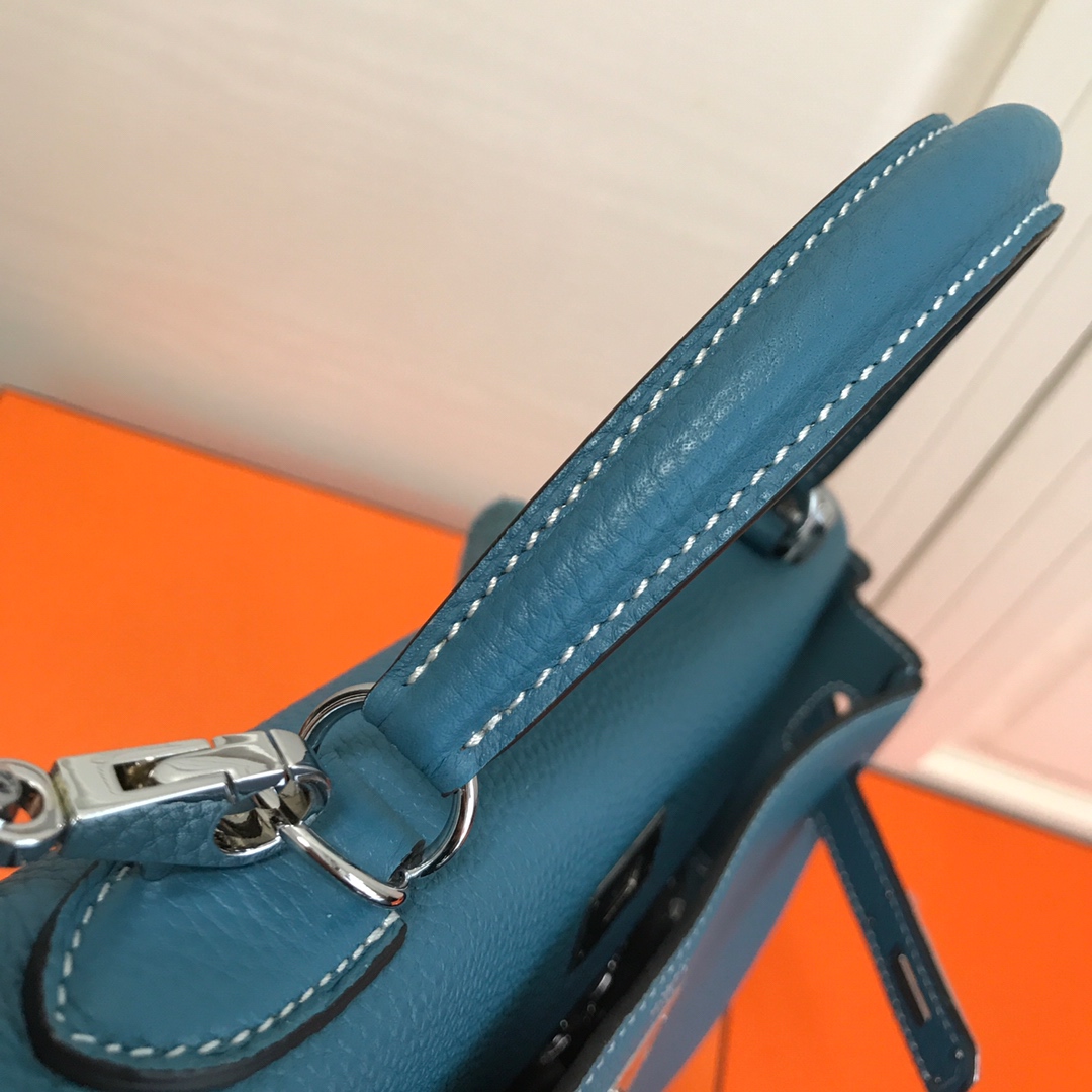 Hermes Kelly 32cm Handbag Shoulder Bag in Blue Jean Togo Leather